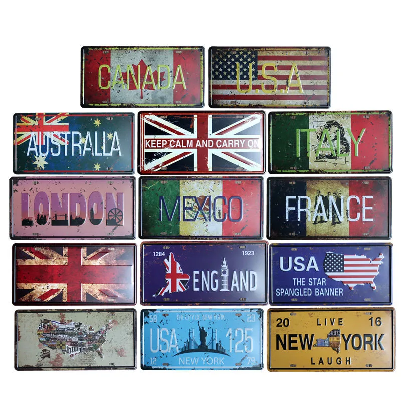 

USA United Kingdom Mexico Flag Metal Tin Sign Coffee Pub Club Gallery Poster Tips Vintage Plaque Wall Cafe Decor Plate 15*30CM