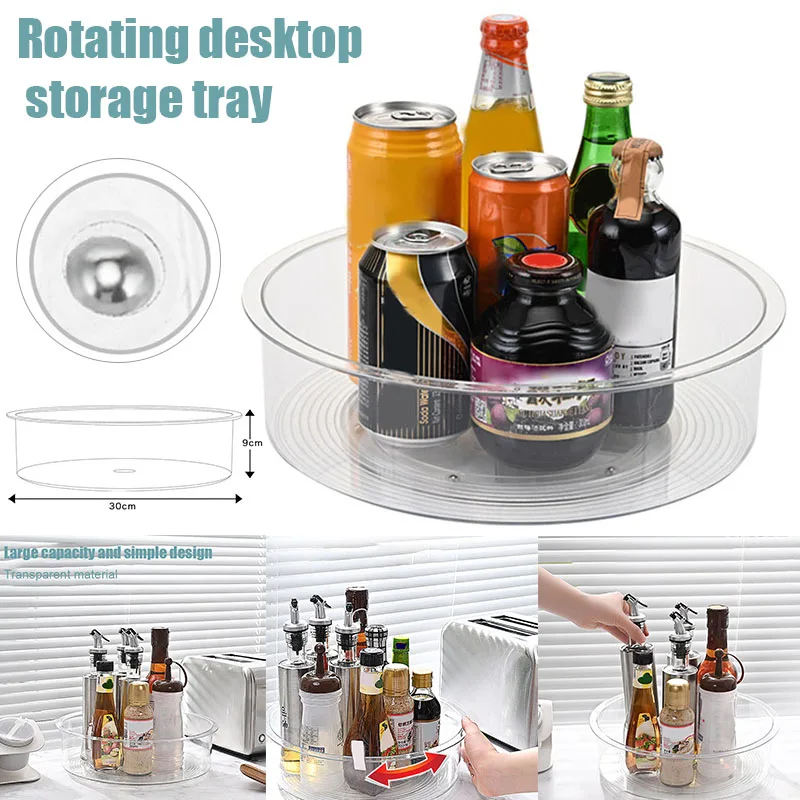 

Rotating Desktop Storage Tray Multifunctional Transparent Storage Tray Kitchen Storage Box JDH88