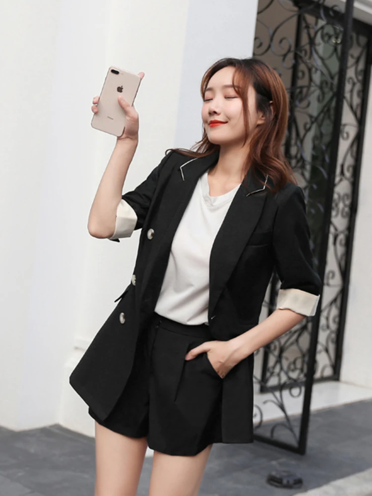 Модный женский деловой костюм со штанами с тонкими шортами Женский комплект
