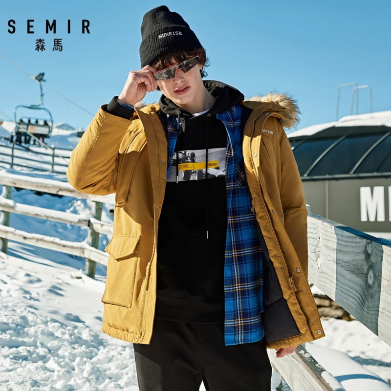 Парка SEMIR Мужская зимняя длинная хлопковая парка с меховым воротником и капюшоном непродуваемая теплая