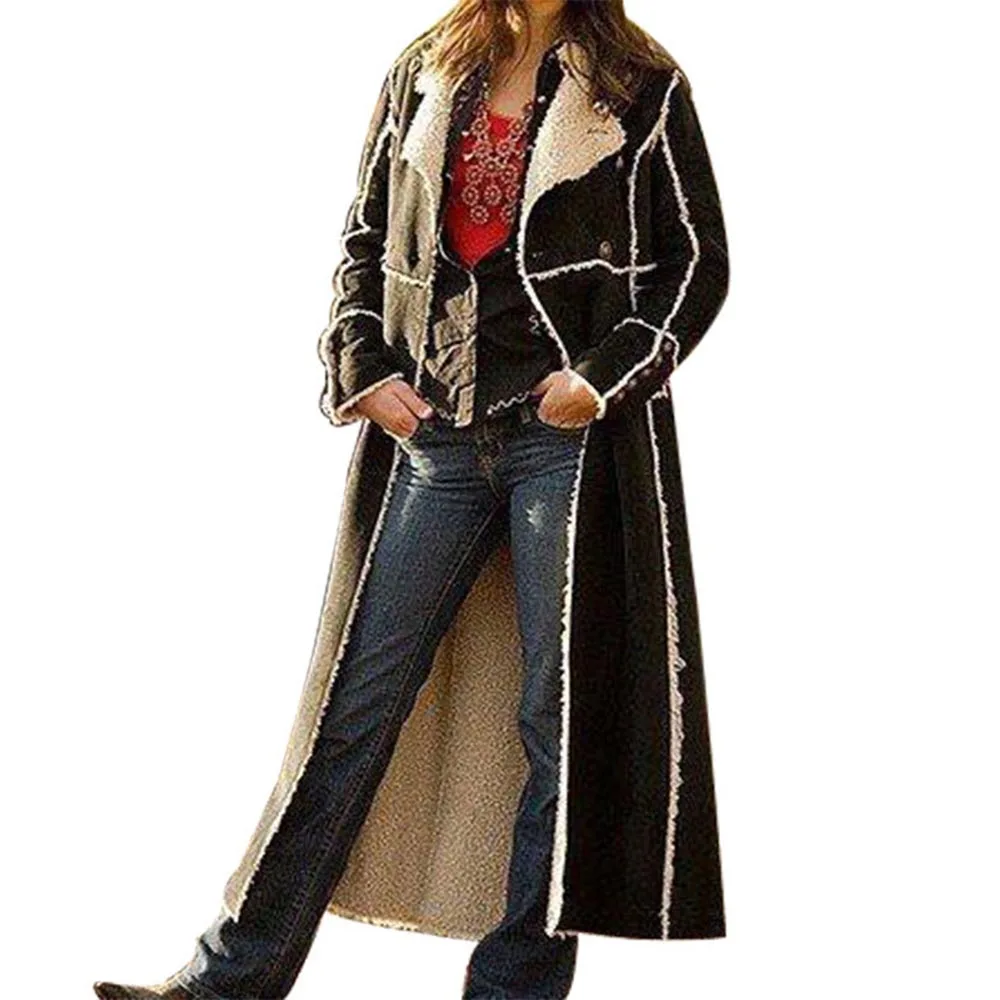 

Women Suede Winter Fleece Warm Gothic Jacket Fashion Long Coats Black Windbreaker Plus Size Motorcycle Oversized Overcoat Spring