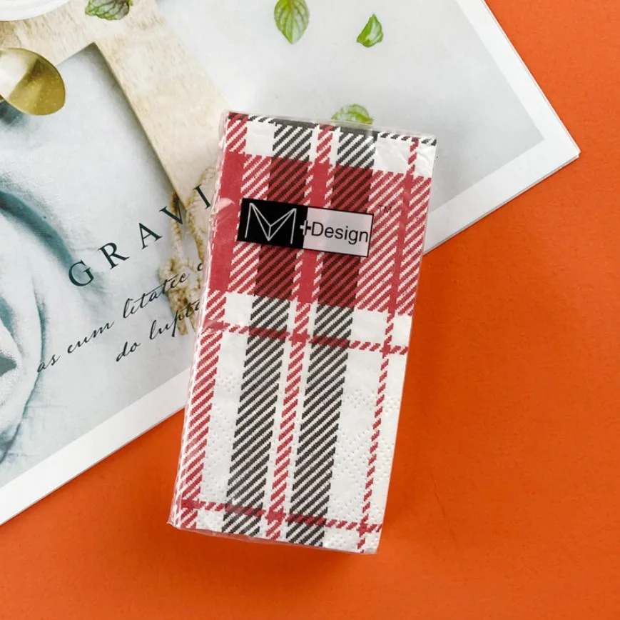 

21 * 21cm, small paper towel, three layers, tablecloth, red grid, handkerchief paper, napkin, color printing, face towel paper
