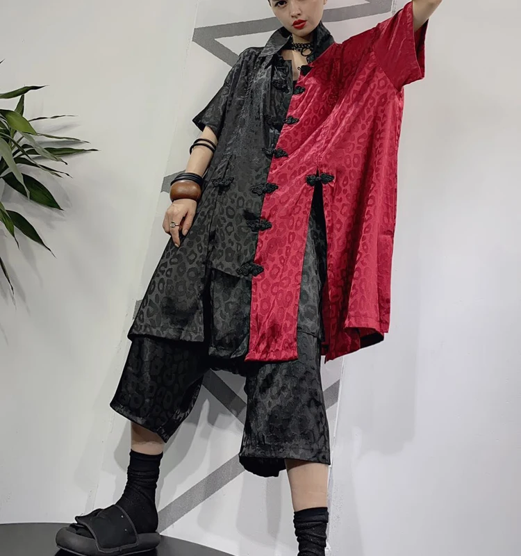 Женский винтажный короткий костюм QING MO черная или зеленая футболка в стиле