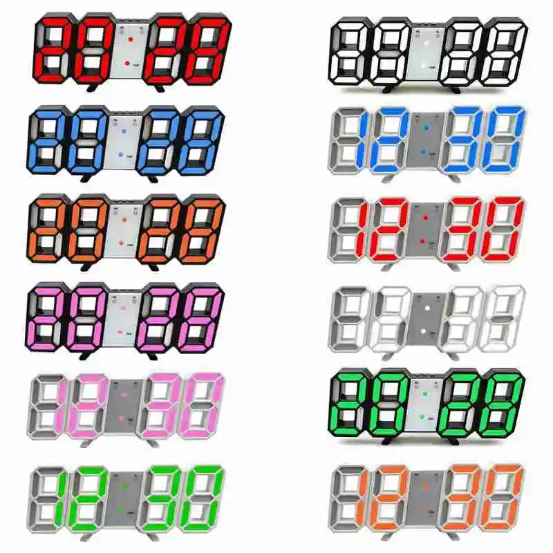 

3D Digital LED Night Wall Clock Alarm Watch Display Temperature Modern with White Light