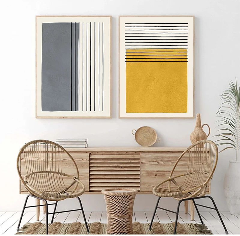 

Оригинальные минималистичные абстрактные картины, плакаты и фотообои горчичного и серого цветов, холст для декора гостиной