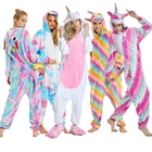 Кигуруми, женские комбинезоны в виде единорога, ститча, унисекс, зимняя Рождественская Пижама, одежда для сна, аниме костюмы, Фланелевая Пижама для взрослых