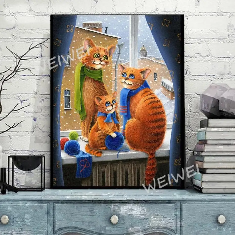 

5D Diy Diamond Painting Three Orange Cats Windowsill Full Drill Diamond Embroidery Cross Stitch Mosaic Craft Kits Home Decor