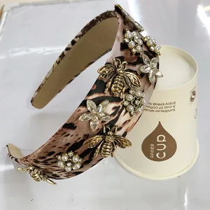 Повязка для волос с леопардовым принтом в стиле барокко для женщин и девочек, большие цветные стразы, аксессуары для волос