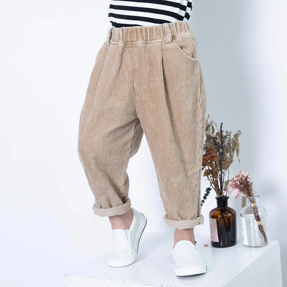 Вельветовые брюки для девочек однотонные спортивные с эластичным поясом детские