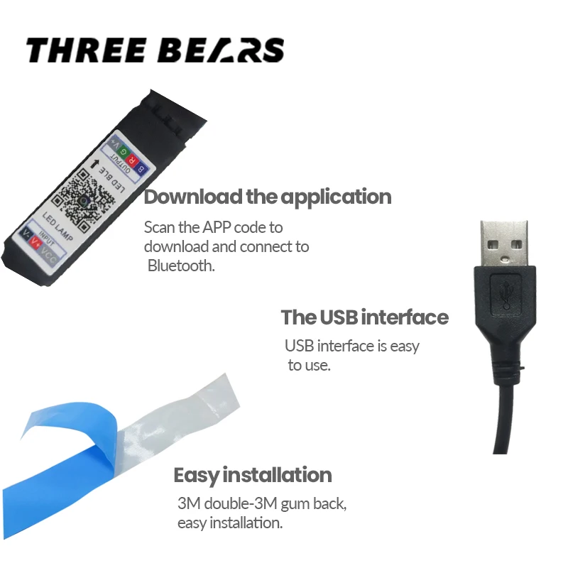 

Bluetooth RGB SMD5050 3 USB 5V ing