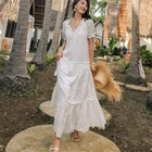 Женское платье с вырезами Johnature, однотонное Свободное платье в богемном стиле с V-образным вырезом и пышными рукавами, в Корейском стиле, для лета, 2021