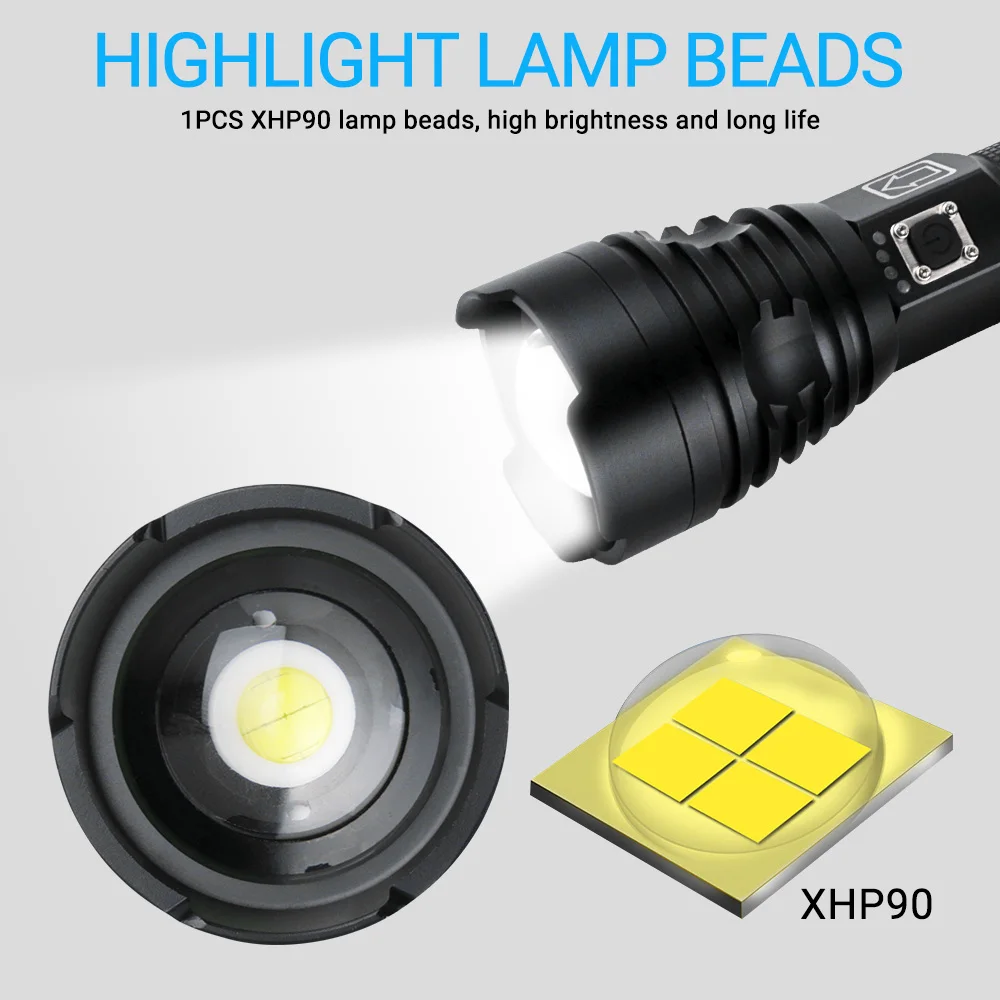 Online BORUiT XHP90.2 LED El Feneri 8000LM 3 Modlu Zum Güçlü şarj Edilebilir 18650/26650 Su Geçirmez LanternCamping Avcı ışığı