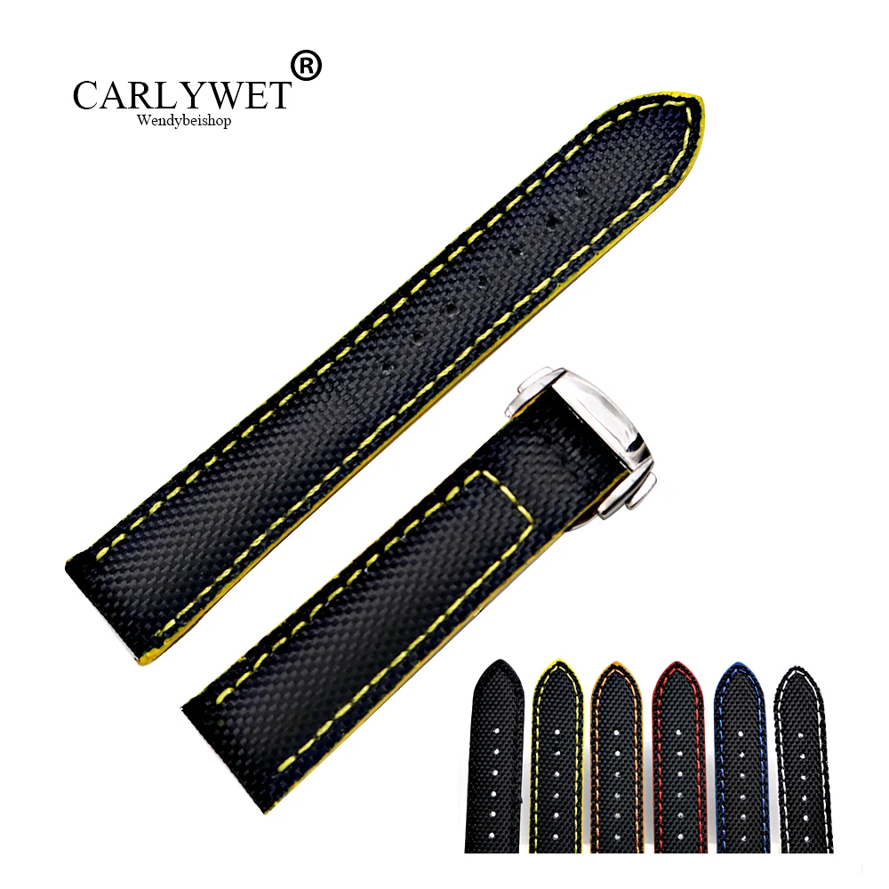 CARLYWET 18 20 22 мм Оптовая Продажа Черный Нейлоновый кожаный сменный ремешок для