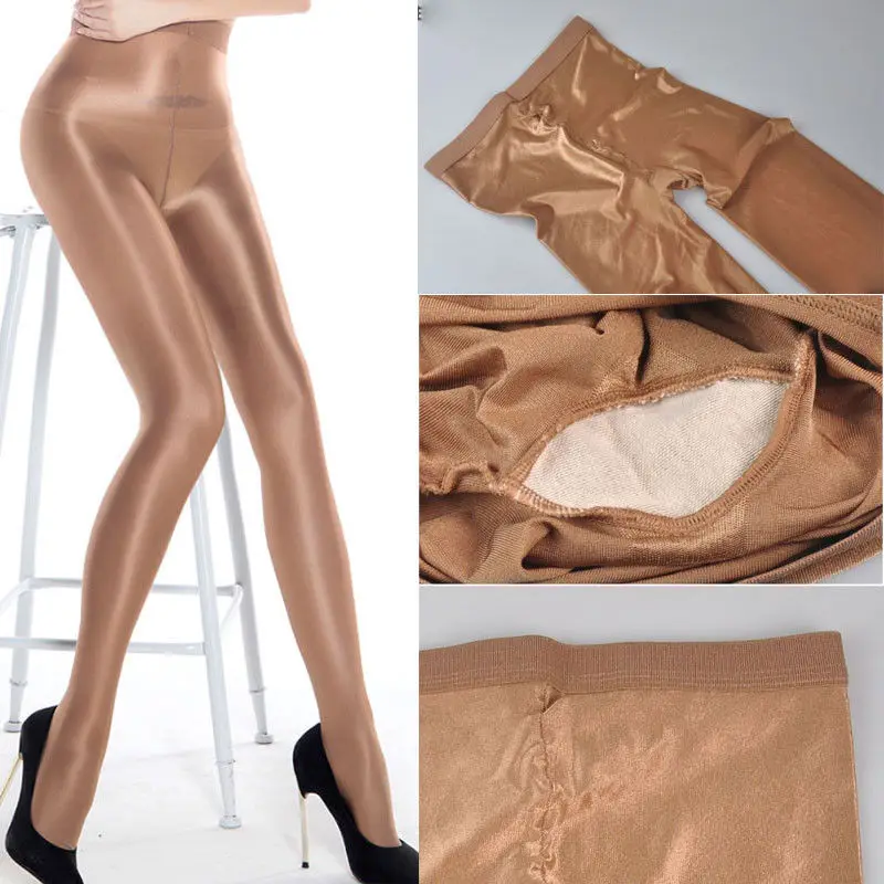 

70D Women Plus Size Stretch Tights Sexy Oil Shiny Glitter Pantyhose Yarns glossy Brown Stockings Dance Fitness opaque Hose