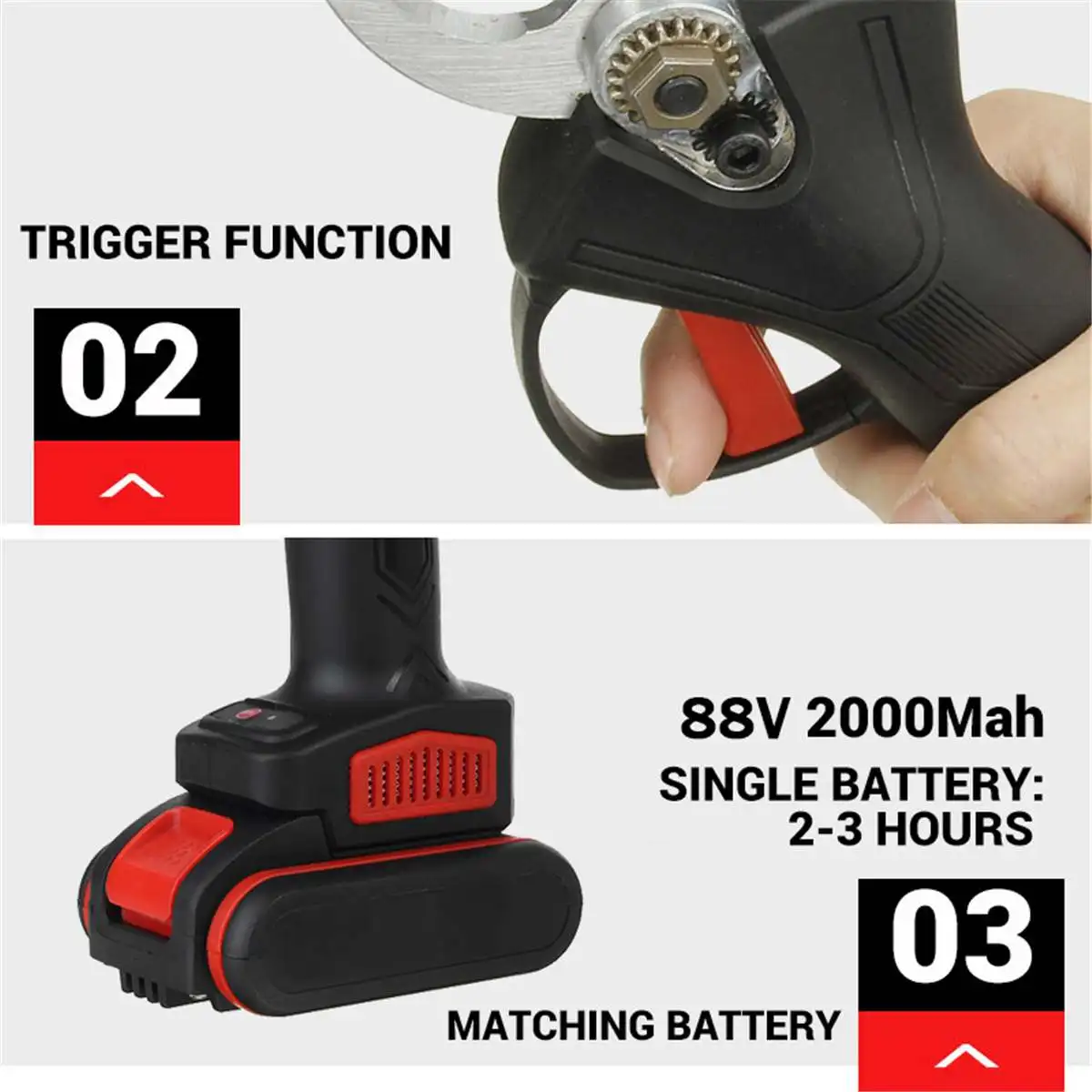 

88V 30mm Pruning Branches Cutter Wireless Electric Rechargeable Pruner Pruning Shear Efficient Fruit Tree Bonsai with 2x Battery