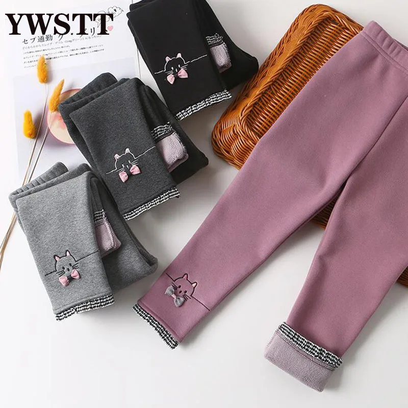 

Girls Cat PatternLeggings Winter Children Thick Warm Long Pants Skinny Pencil Pants Kids Clothes Girl Embroidered Pants Trouser