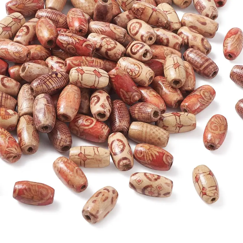 

pandahall 100pcs Oval Printed Wood Beads for Jewelry Making DIY Mixed Color, 14~15x8mm, Hole: 3mm