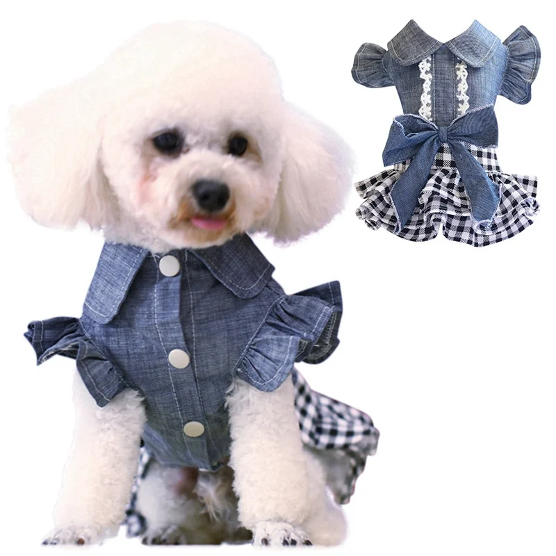 

Spring Pet Dog Clothes Dog Denim Dress Jeans Skirt Small Dog Dress Puppy Clothes Chihuahua Yorkies Teddy Pet Clothing