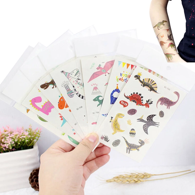 

1pc Tattoo Sticker Cute Children Waterproof Fake Animal Dinosaur Temporary Tattoos Sticker Big Flower Nail Tips Body Tattoo