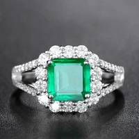 new 925 silver high end fashion temperament inlaid zircon emerald rectangular color gemstone adjustable ring women fine jewelry