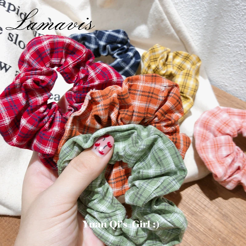 

New Style Grid Style Grain Hair Rope Ins Style Cloth Art Large Intestine Circle Ball Hair Circle Rope Hair Ornaments