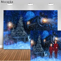 mocsicka christmas photo background snow train decoration style child portrait photo wallpaper photography prop studio