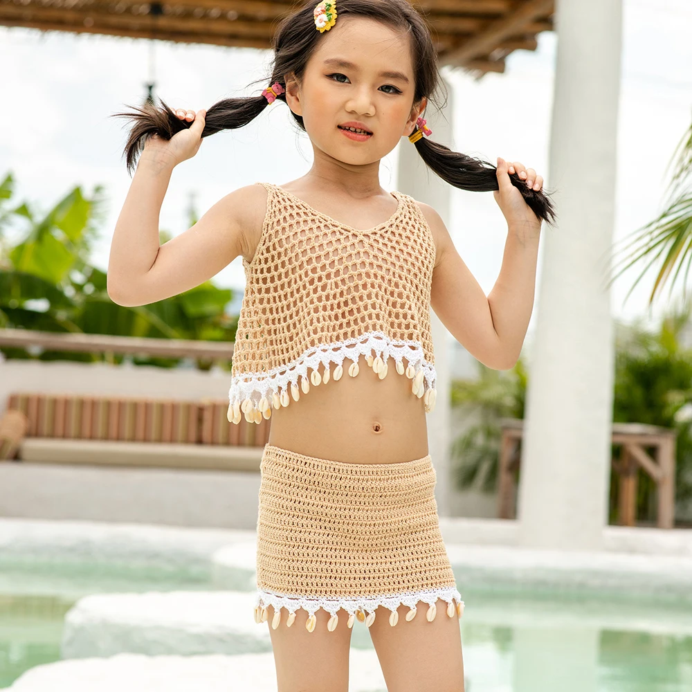 Вязаные Детские купальники купальник для девочек детская пляжная одежда