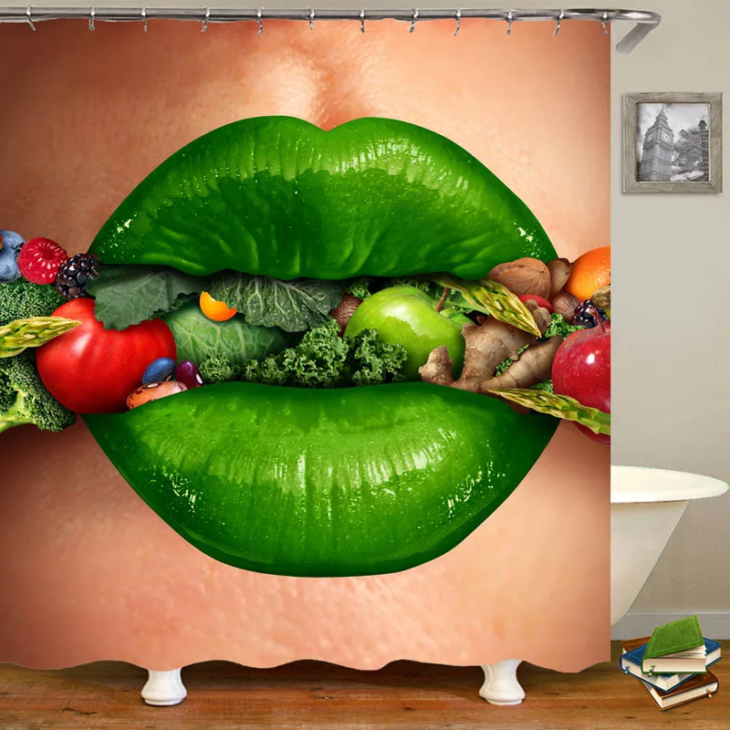 High Quality Printed Hat Girls and green women's lips Clown Polyester Fabric Bathroom Waterproof Shower Curtains | Дом и сад