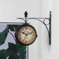 1pc european retro iron clock outdoor garden paddington clock station sided bracket outside double wall home decoration