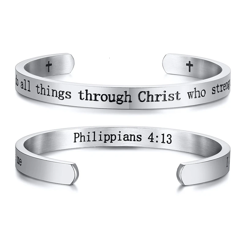 Vnox с гравировкой "For God so Love the world John 3:16" вдохновляющие библейские цитаты браслеты-манжеты для женщин и мужчин - Окраска металла: B-384S-2