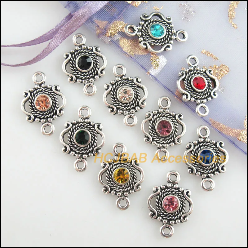 20 шт. Тибетский Серебряный тон Ретро Корона смешанный Кристалл