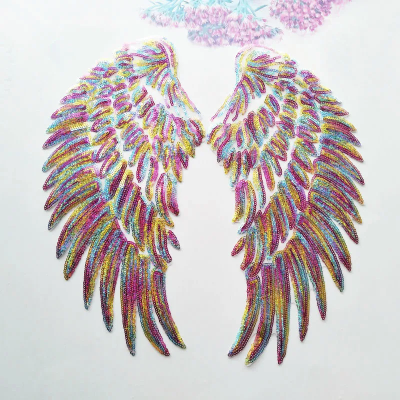 2 звёздочки красочные вышитые аппликации в виде крыльев патчи с блестками для