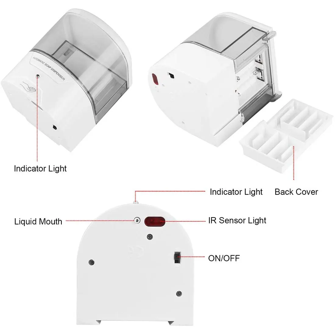 

Soap hand sanitizer dispenser battery-powered 600ml wall-mounted automatic infrared sensor touch-free kitchen bathroom soap pump