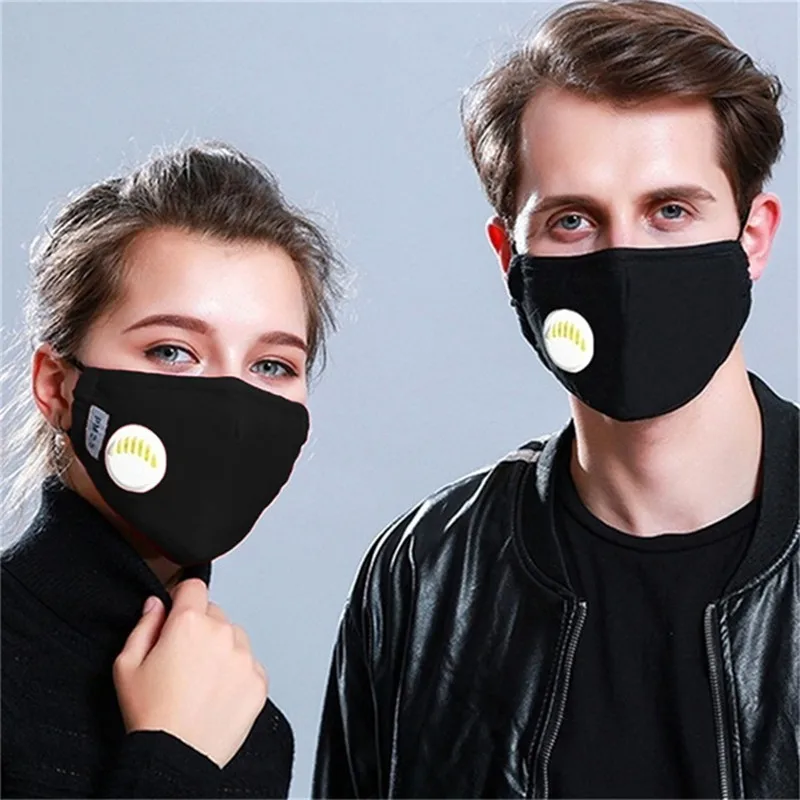 Пять штук/лот Полотенце для рта PM2.5 Противопылевое с клапанами Маски с активированным углем Фильтры Против загрязнения Ветронепроницаемый Моющийся Многоразовый на