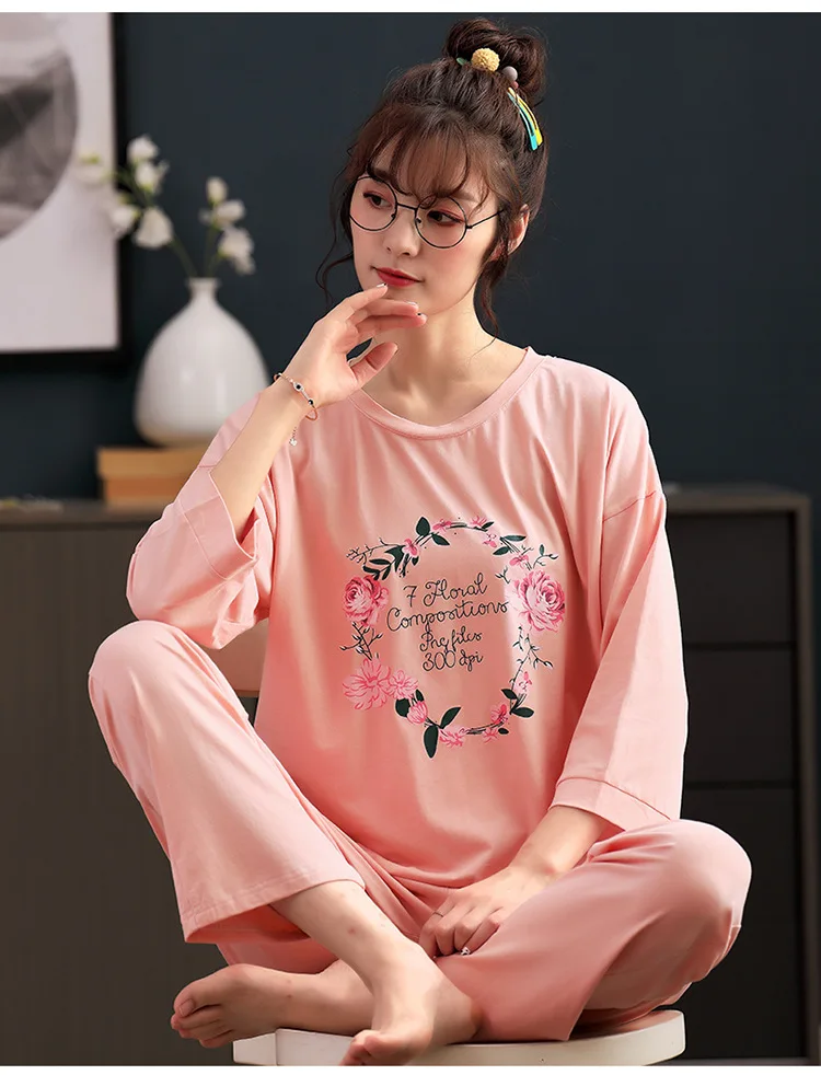 

Ladies Oversize Thin Section Pajamas Suits 2PCs Spring Summer Modal Three Quarter Sleeves Homewear Autumn Concise