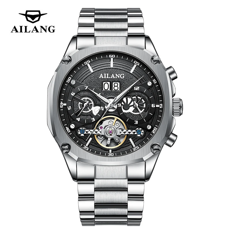 Original AILANG brand watch men's mechanical watch hollow multi-function new luxury waterproof stainless steel men's watch