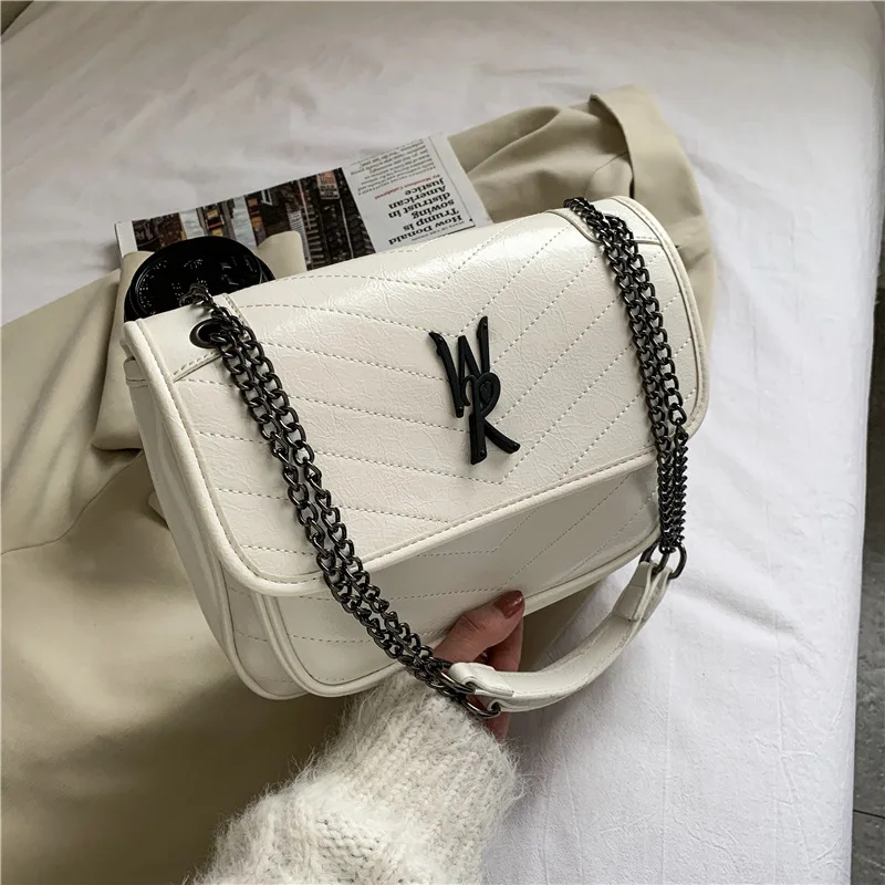 

Womens Handbags Fashion Versatile Chain Large Capacity Shoulder Messenger Soft Leather Solid Color Small Square Bag Purses
