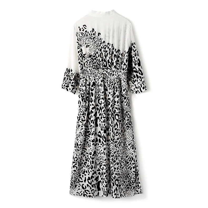 

Silk Real Dress Women Summer Dress Korean Fashion Leopard Beach Dress Elegant Vintage Party Dress Vestidos Mujer