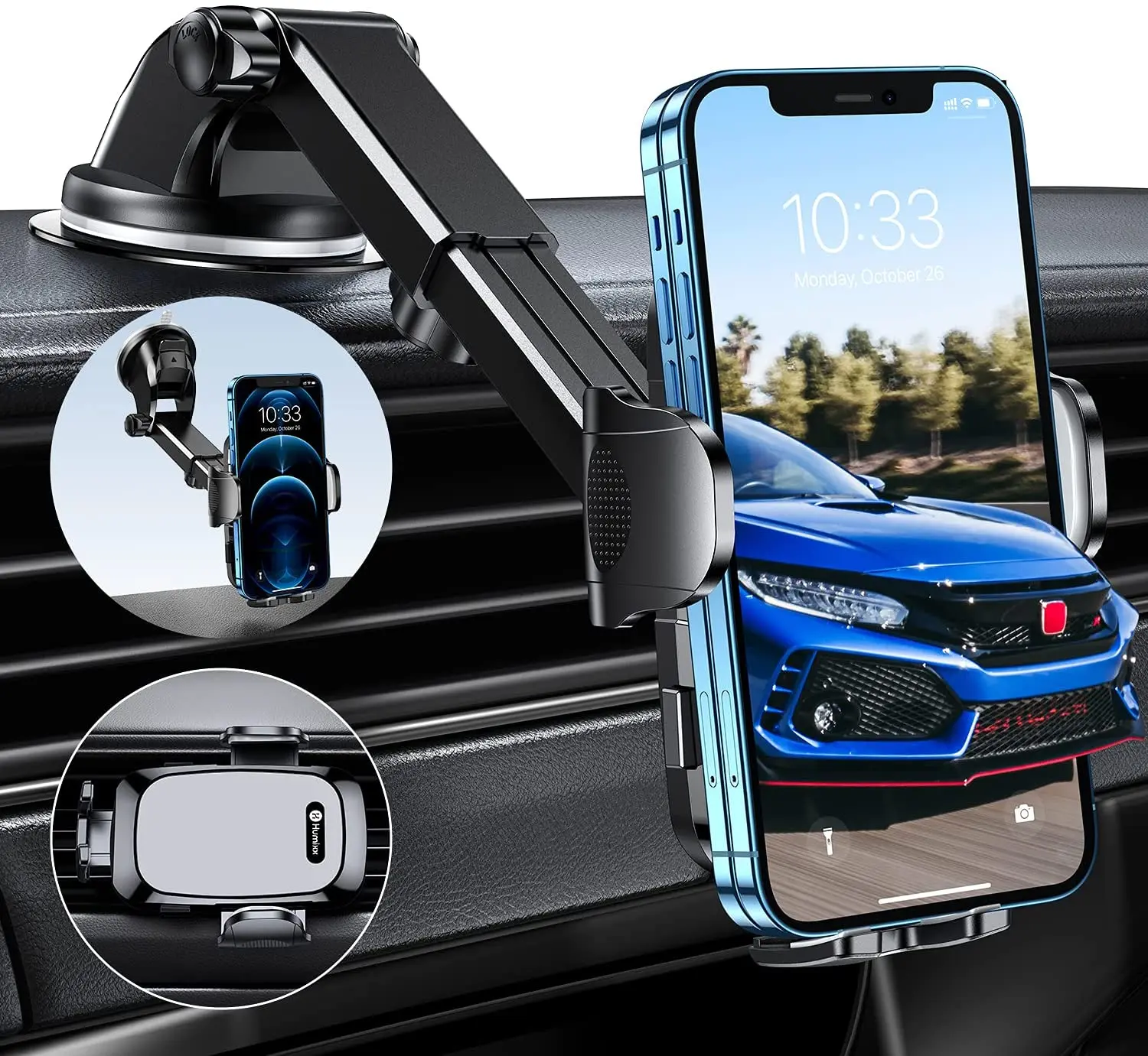 

Humixx Car Phone Holder Mount [Racing Grade Stability] Universal Hands-Free Suction Cell Phone Holder for Car Dashboard