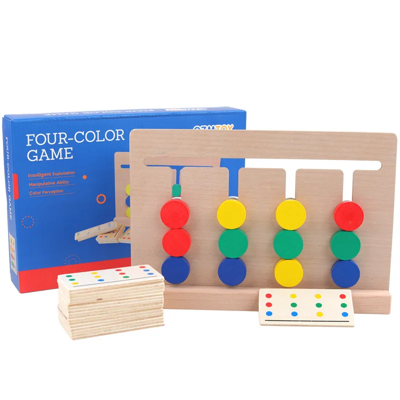 

Montessori Family Edition Four-color Game Puzzle Sensory Color Cognition Early Education Baby 3 Years Old Children Wooden Toys