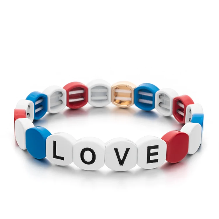 

Miyouke Spring Handmade Bohemian Enamel Bracelet Hexagonal Ceramic Tile Beads Rainbow Polymer 2022Women's Love Jewelry