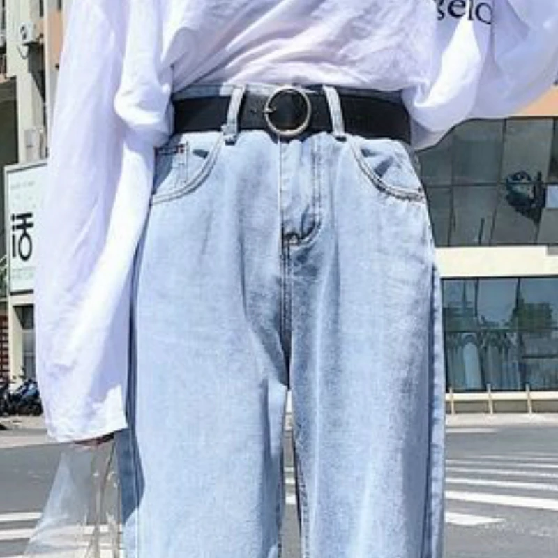 Женские джинсы до щиколотки с высокой талией, свободные прямые джинсы 2XL с потертостями в Корейском стиле для студентов, узкие Стильные повс... от AliExpress WW
