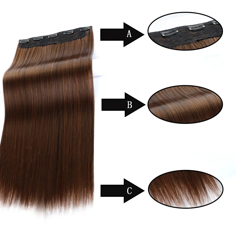 

Xnaira 24'' Long Straight Women Clip In Hair Extensions Black Brown High Tempreture Synthetic Hair Pieces Natural Hair Clip Ins