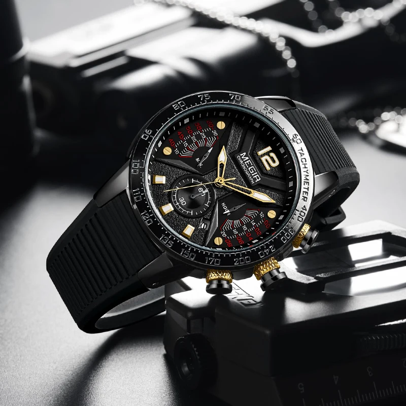 Часы наручные MEGIR Мужские кварцевые с хронографом спортивные роскошные