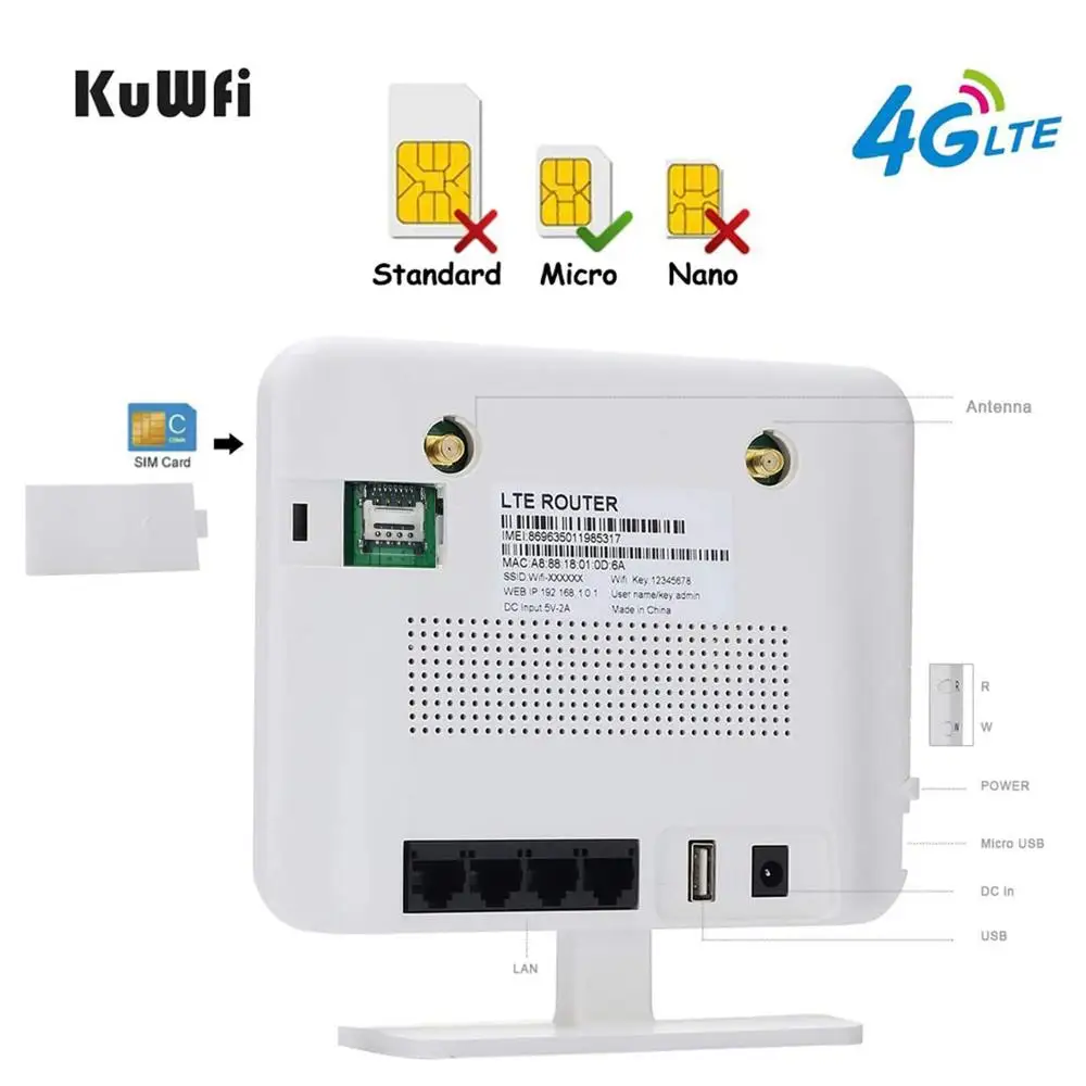 KuWFi разблокированный маршрутизатор 4G LTE 300 Мбит / с беспроводной CPE и модем AP SIM