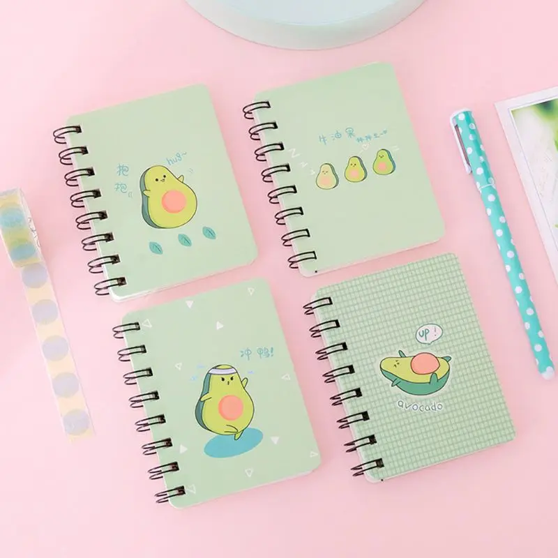 

4pc A7 Adorable Cute Avocado Rollover Mini Portable Coil Notepad Diary Book Exercise Book Escolar Papelaria School Office Supply