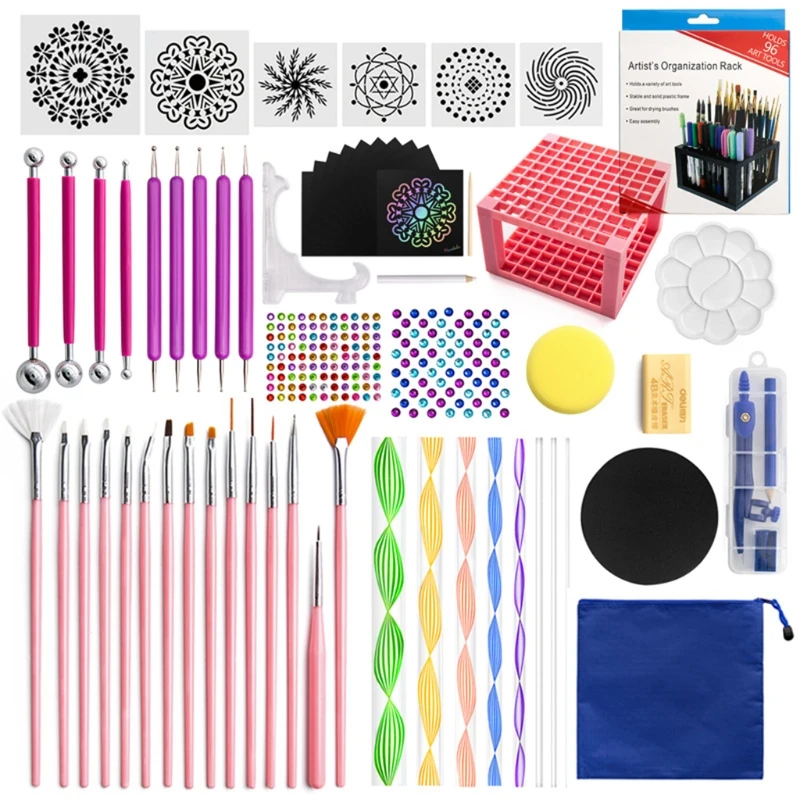 

62pcs Mandala Dotting Tools for Painting Rock Stone Stencil Acrylic Stick Ball Stylus Gem Sticker Sponge Palette Kit