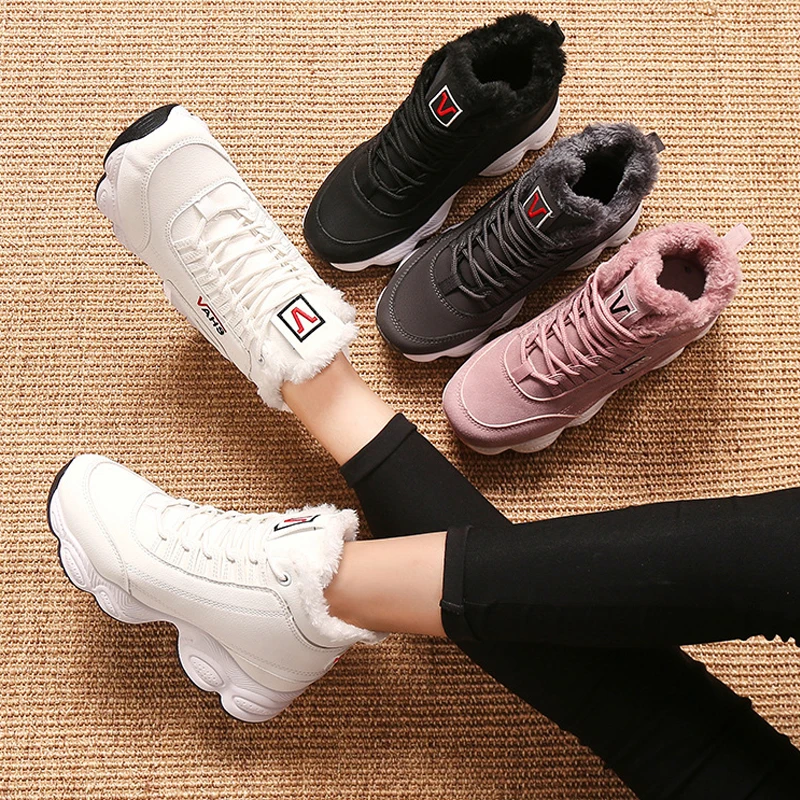 VTOTA Chunky Sneakers Women Winter Warm Shoes New Platform Wedges Shoes Tenis Feminino Pink Fur Vulcanized Shoes Snow Shoes ISN