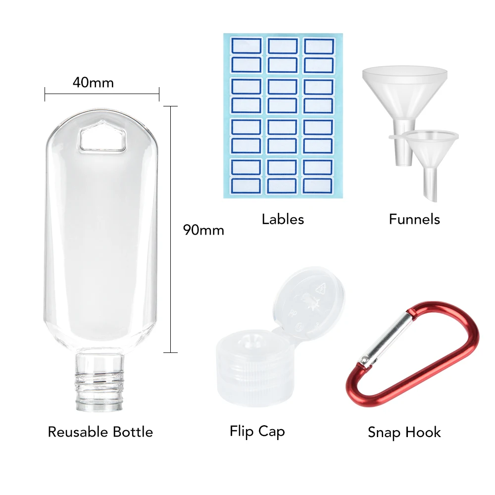 

8/13pcs Refillable Gel Bottle with Key Ring Hook Clear Empty Refillable Bottle Hand Sanitizer Split Bottles for family