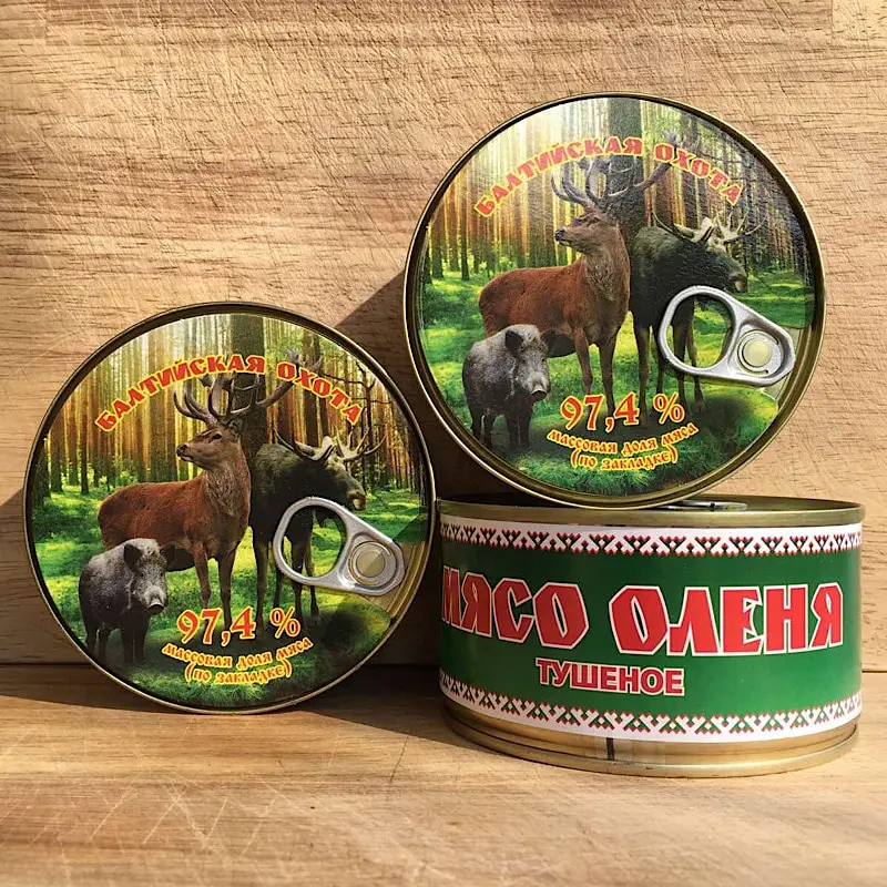 Мясо оленя тушеное 325 г набор 3 штуки высший сорт Балтийская Охота ключ | Продукты